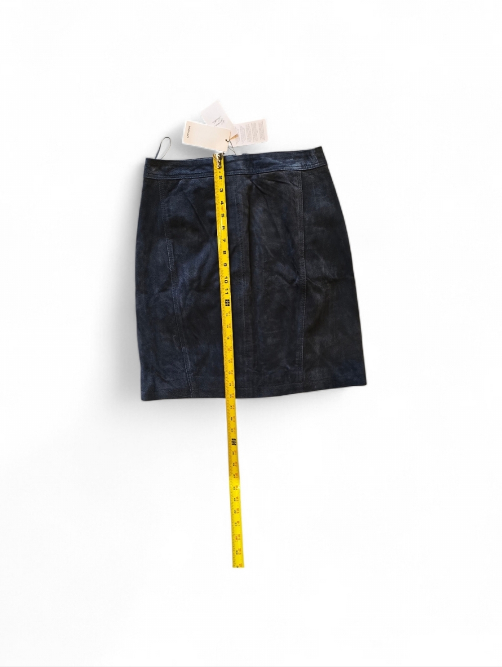Mango Genuine Leather Mini Skirt Blue Front Zip NWT Size M - Picture 4 of 7